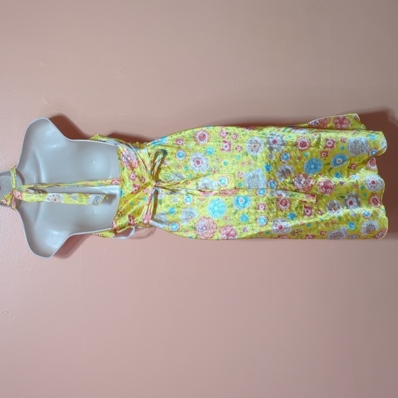 4U Design USA Halter Sun Dress Babydoll Fairy Coquette Satin Floral Belted XL - Picture 2 of 8